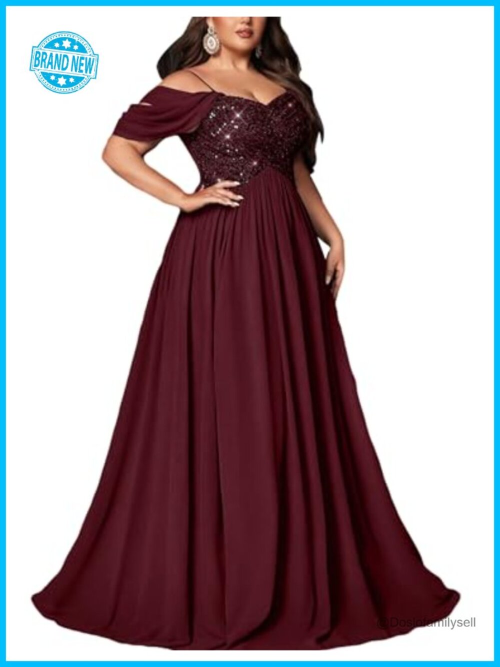 Plus Size Sequin Chiffon Formal Gown A-Line High Slit Maxi Dress